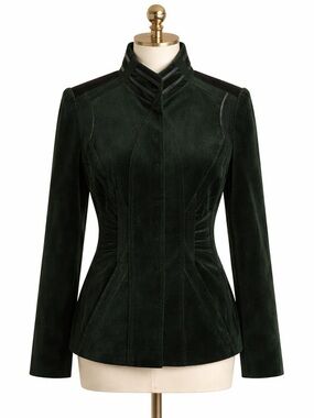 Elie Tahari Dark Green Velvet Leather Trim Fitted Blazer Jacket 4